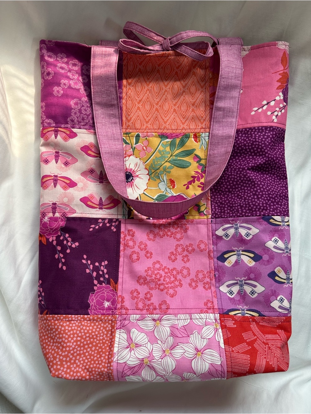 Handmade quilted Tote Bag in Pink and Purple